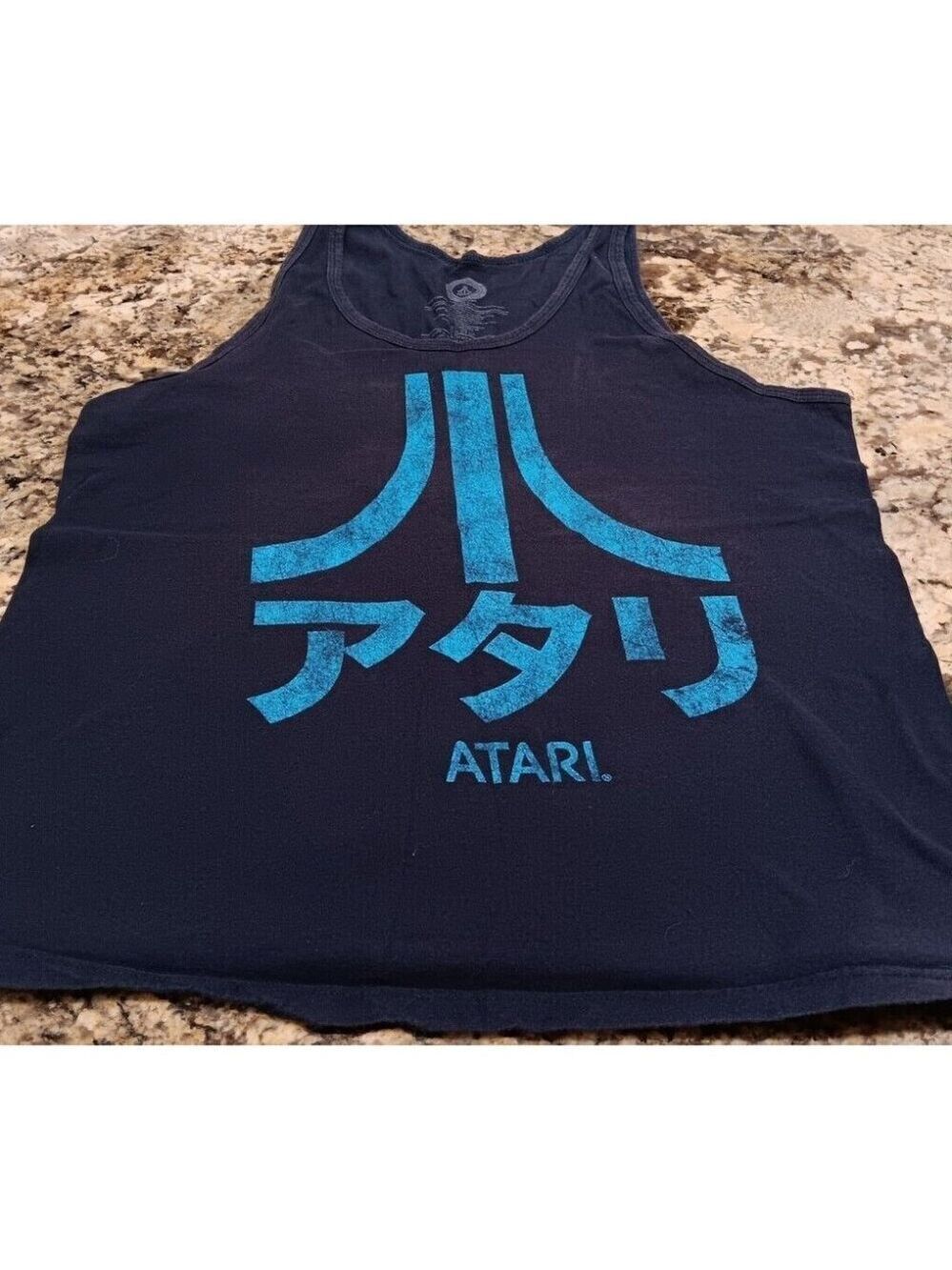 Large Atari Mens Sleeveless Shirt Blue W/ Discoloration On Back